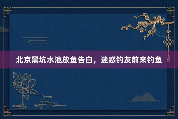 北京黑坑水池放鱼告白，迷惑钓友前来钓鱼